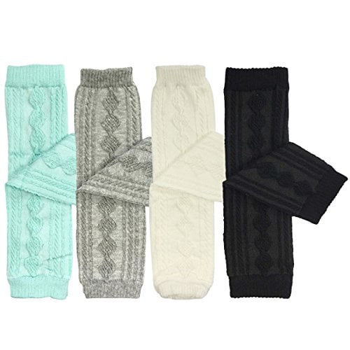 ALLYDREW CableKnit Baby Leg Warmers Set of 4, Sky Blue, Gray, White
