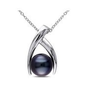 GEM AND HARMONY 9-10mm Black Tahitian Cultured Pearl Pendant Necklace with Sterling Silver ChainSilver