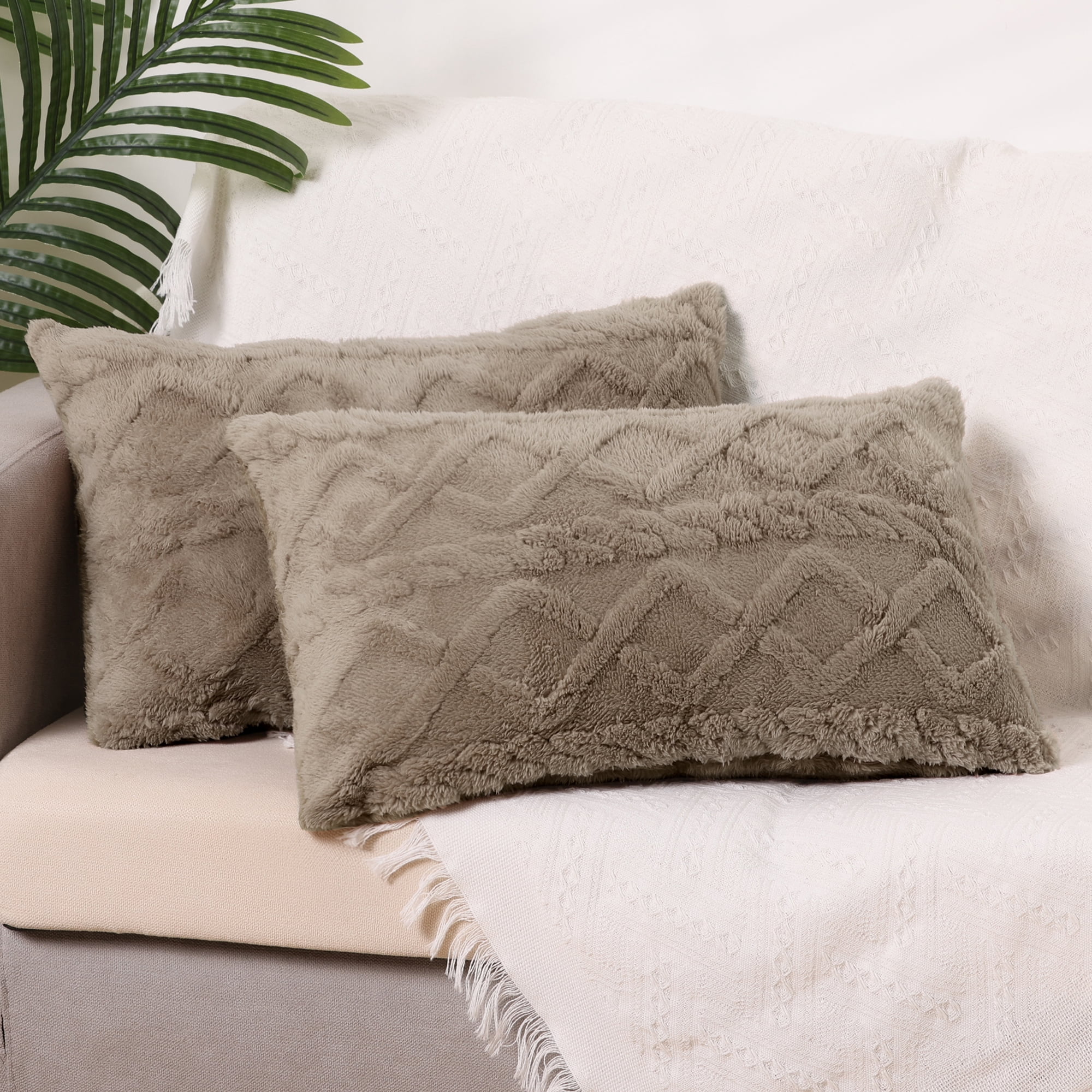 Unique Bargains Solid Striped Soft Sofa Decorative Pillow Covers (2 Count) Camel 12" x 20"