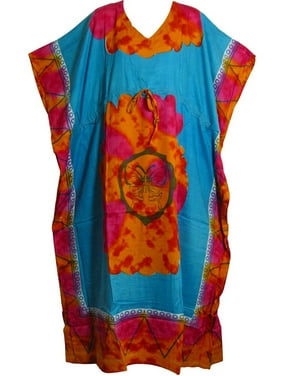 Missy Plus Bohemian Tie-Dye Butterfly Beach Maxi Dress Caftan Turquoise Tone