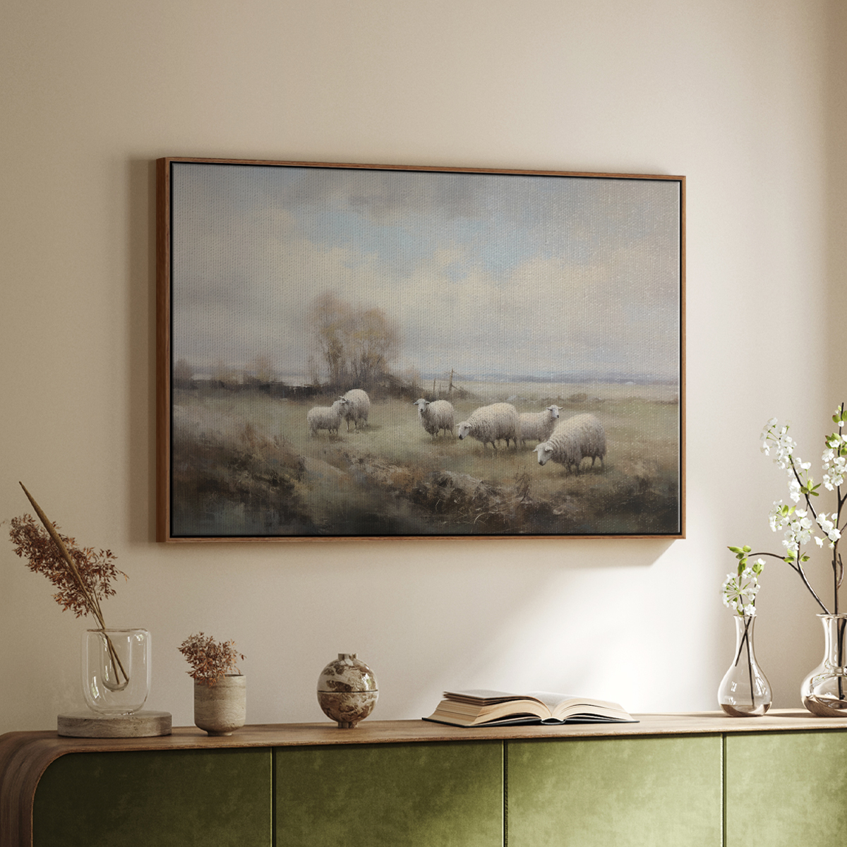 Vintage Landscape-CCLX By Wexford Home Framed in Walnut Wood Gallery Wrapped Canvas 17 in. x 25 in.
