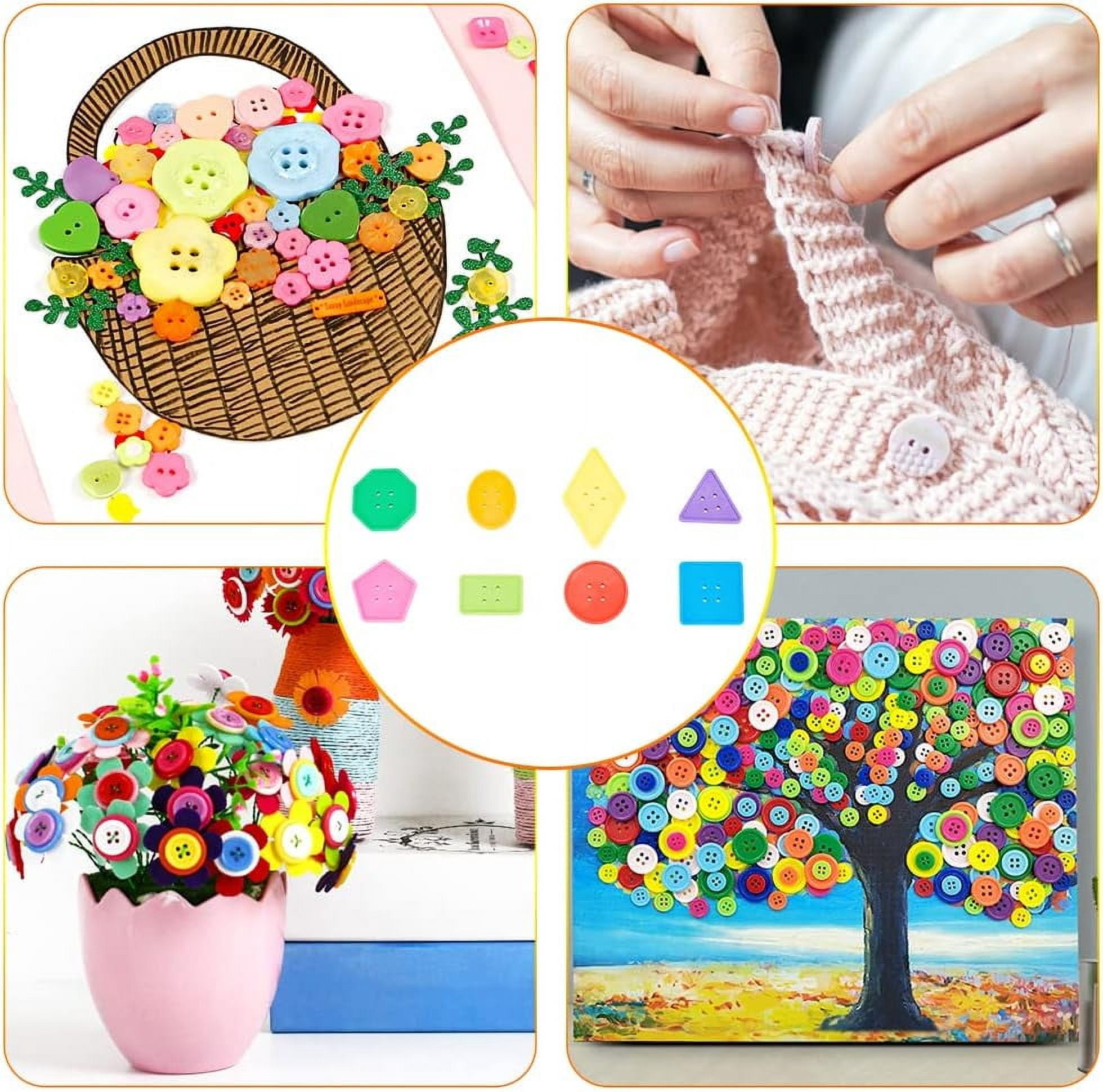 130PCS Big Bright Buttons Large Plastic Geometrical Shape Polyester Rope Vivid Colors Mixed