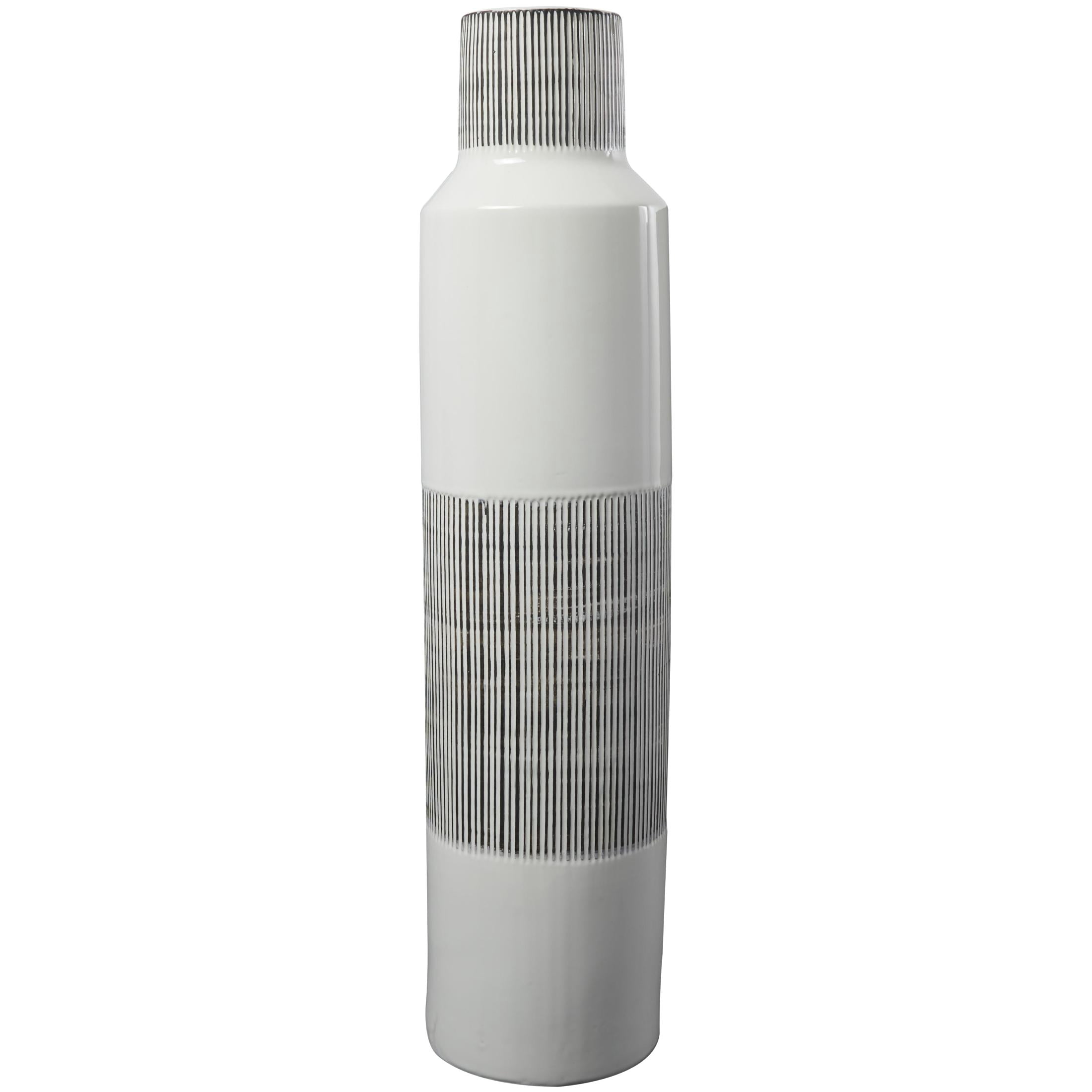 DecMode 37" Handmade White Ceramic Vase with Gray Striped Accents