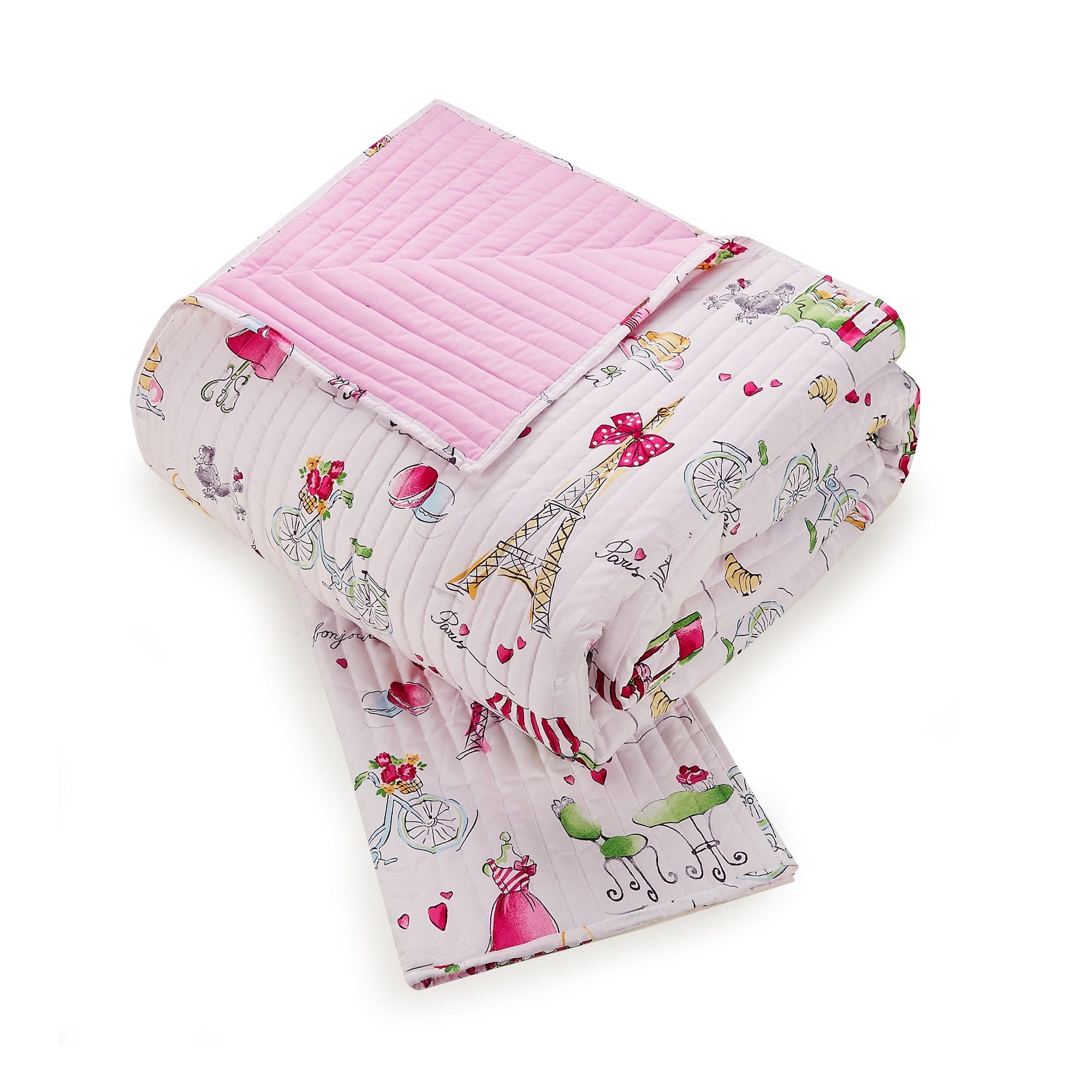 Urban Playground Kids and Teens Pretty in Paris Pink 3-Piece Quilt Set, Full/Queen