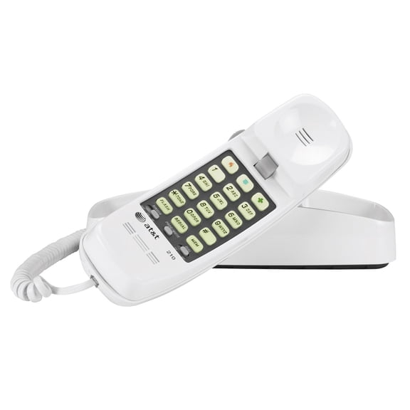 AT&T 210 Corded Trimline Phone with Speed Dial and Memory Buttons, White