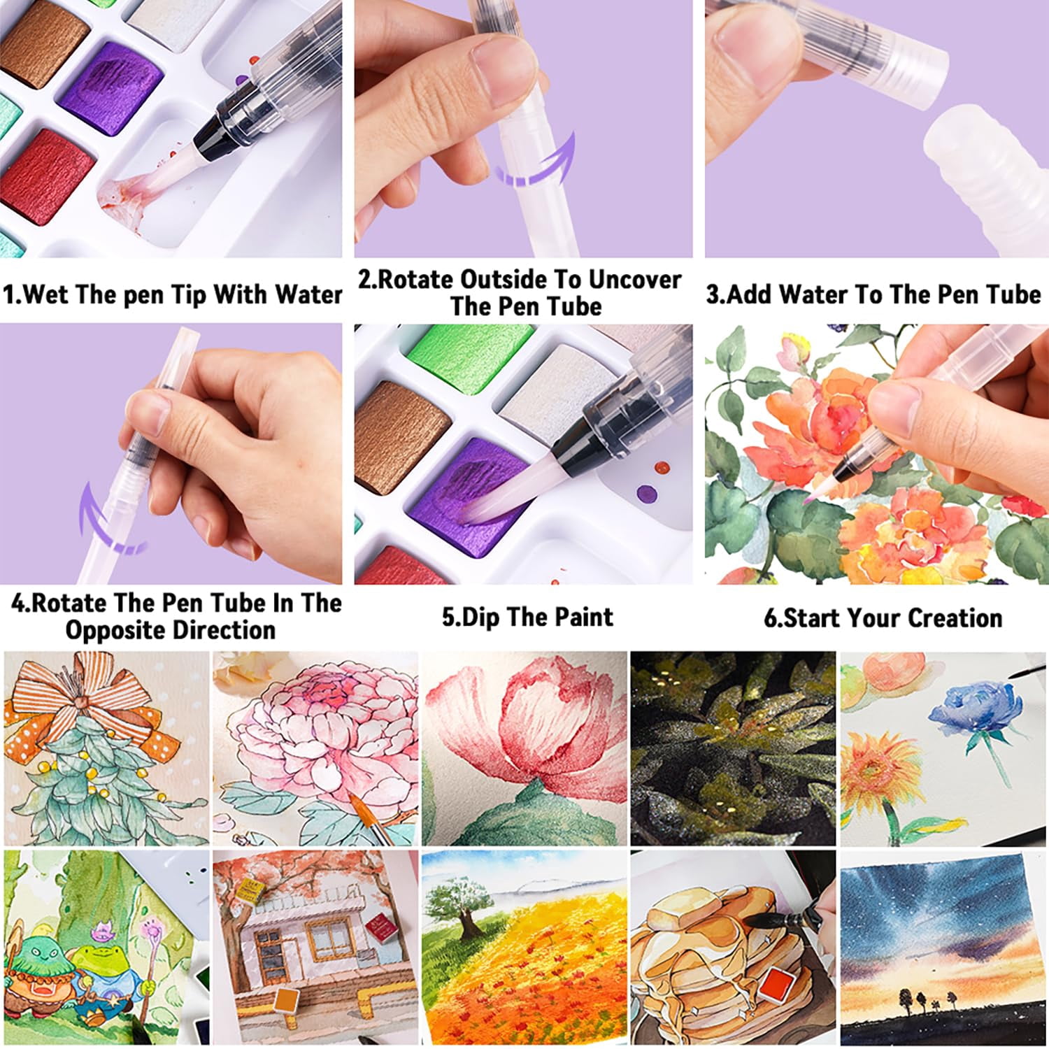 Watercolor Paint Set, 168 High Pigment Watercolor Painting Palettes with with metallic colors,fluorescen colors,macaron colors, for Artists,Painting Art Supplies for Adults
