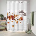 thumbnail image 6 of No Hook Shower Curtain with Built-in Rings - Fall Thansgiving Washable Waterproof Fabric Bathroom Curtains for Hotel,Rentals, Stall 48 X 72 Inch , Orange Maple Leaf White Wood Texture, 6 of 9