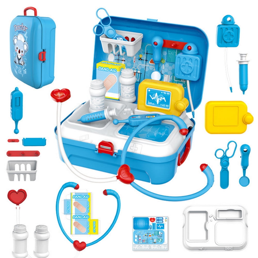 17Pcs Kid Education Role Play Doctor Nurses Toy Medical Trolley Kit Light Sounds 