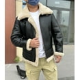 thumbnail image 3 of Men's Winter Coat Genuine Leather Real Natural Sheepskin Shearling Pilot Jacket for Male Thick Wool Liner Black Oversized,Black Ivory Wool,58, 3 of 6