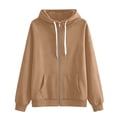thumbnail image 4 of JUjie Womens Zip Up Hoodies High Neck Fleece Jackets Oversized Sweatshirts Fall Fashion 2026 Sweaters Winter Clothes Khaki L, 4 of 5