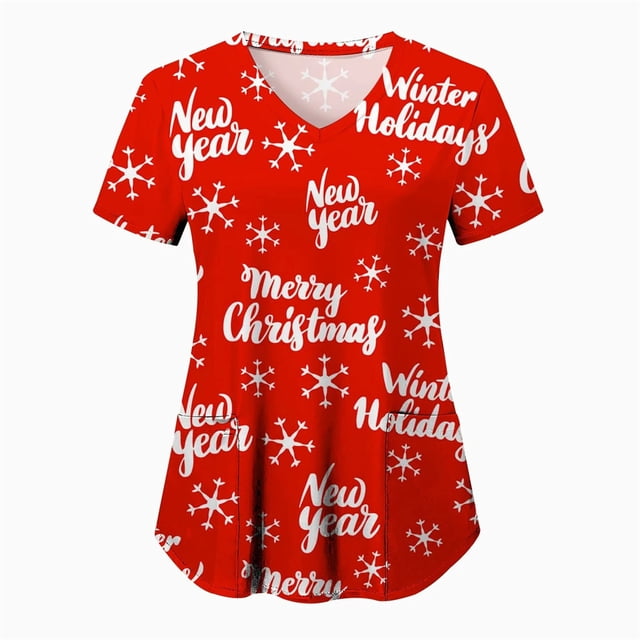 Tops de Enfermería de Navidad para mujer, uniforme de trabajo, Blusa de manga corta con cuello en V, ropa de enfermería, uniforme de túnica para enfermeras