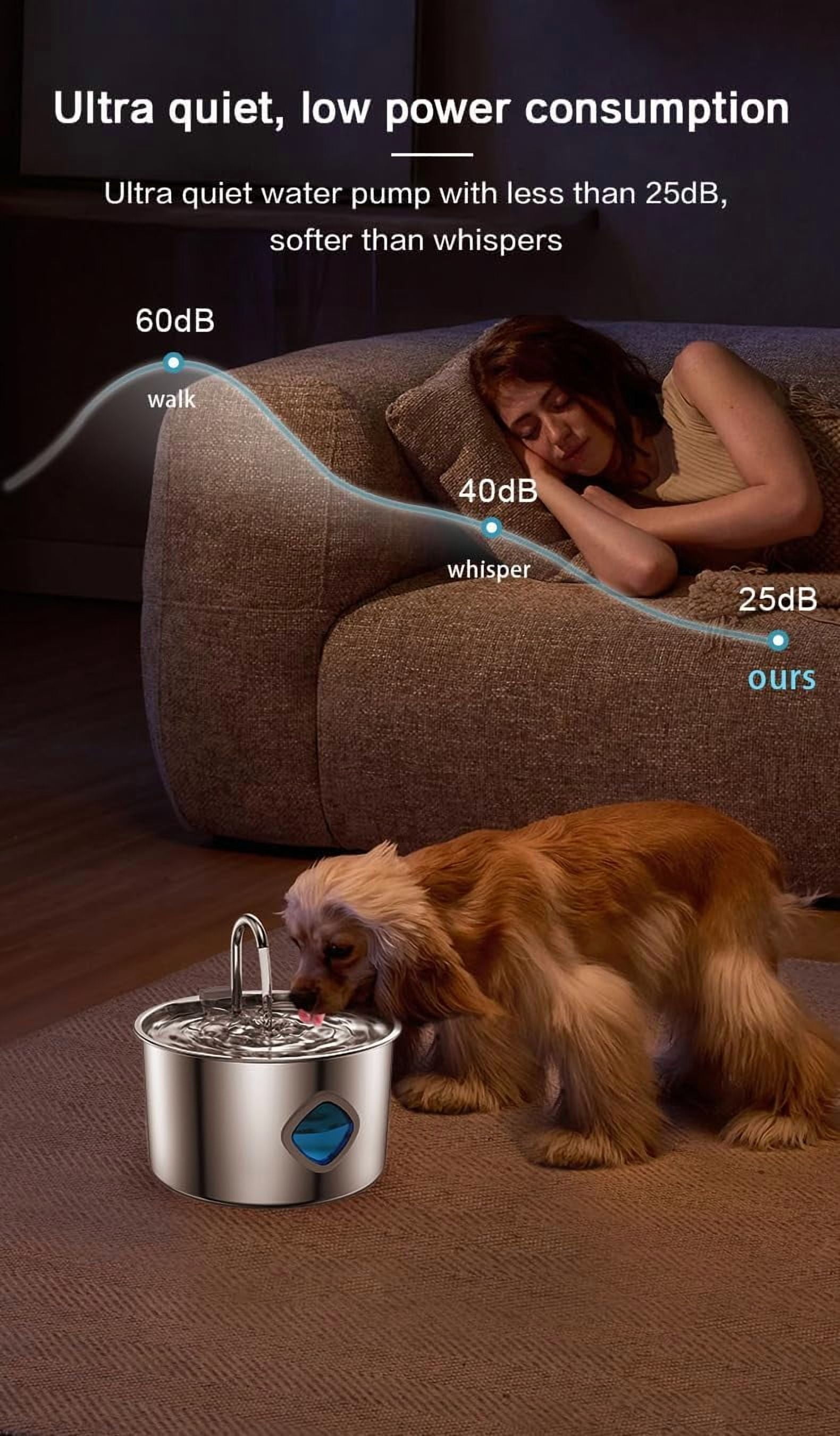 Dog water fountain (3.2L/108oz), triple filtration system, 304 stainless steel, visible water level, ultra-quiet automatic circulation, smart pet water filter.