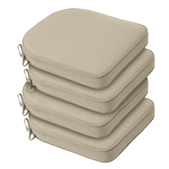 Aoodor 18"x19" Outdoor Chair Cushion, Fade-Resistant Polyester Chair Pads with Invisible Zipper & Adjustable Ties, Khaki, Set of 4