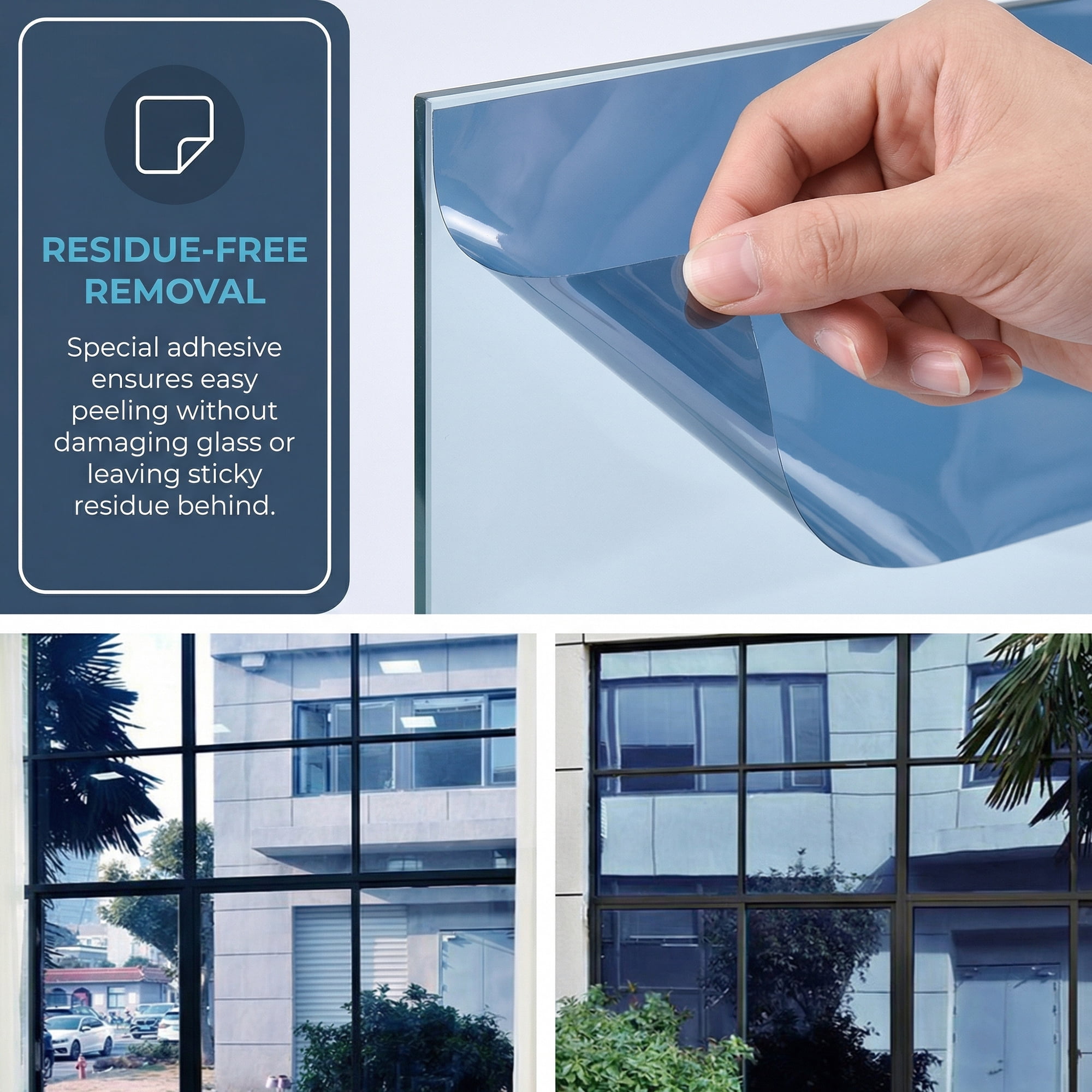 REGALWOVEN One Way Privacy Window Film for Home and Office - Heat Control and Static Cling Dark Blue 39.4 x 23.6 Inch