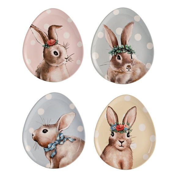 Bico Farmhouse Bunny Ceramic Egg Shape Salad Plates, Set of 4, for Salad, Appetizer, Microwave & Dishwasher Safe