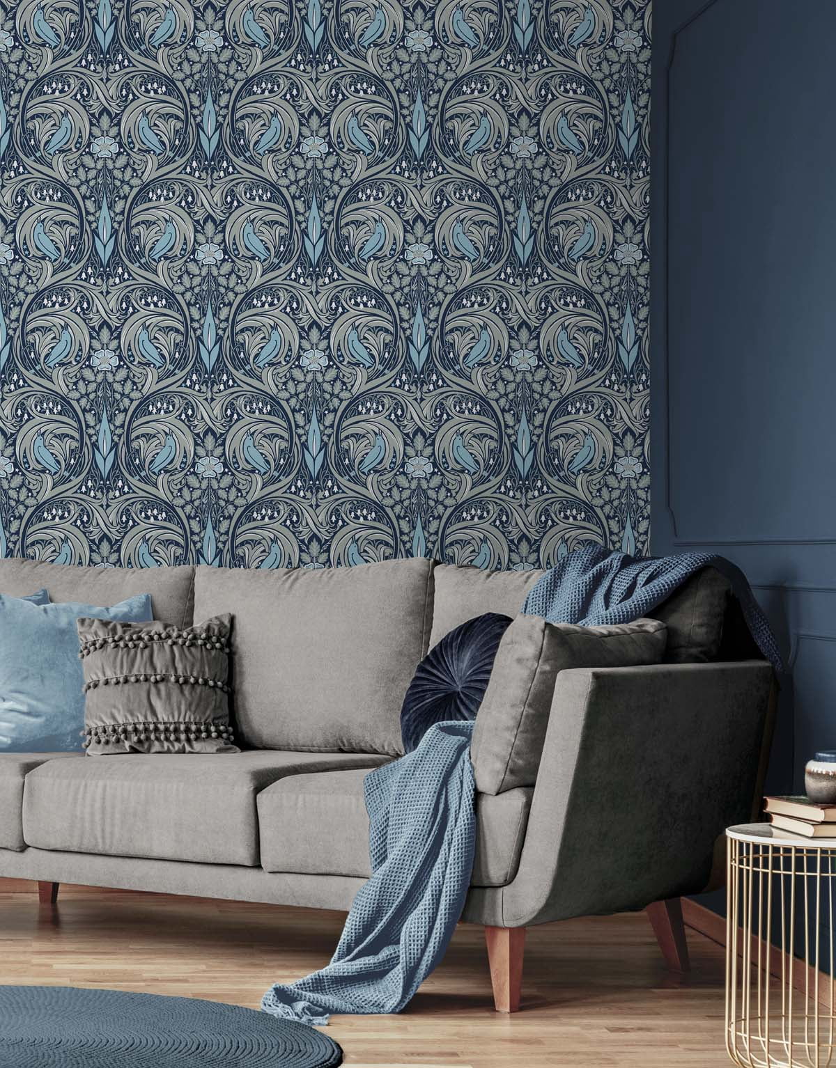 NextWall  Bird Ogee Peel and Stick Wallpaper 20.5 in. W x 18 ft. L - Navy & Sky Blue