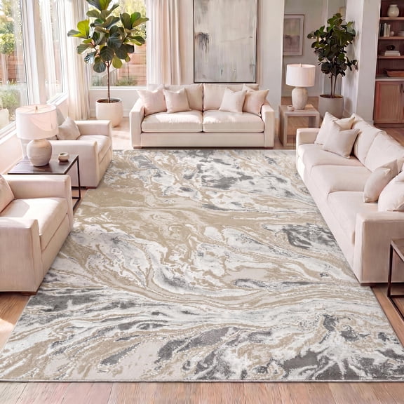 JONATHAN Y SILK ORCHID 5 x 8 Area Rug, Swirl Marbled Abstract - Beige/Ivory, SOR203F-5