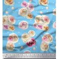 thumbnail image 1 of Soimoi Blue Rayon Fabric Dot & Ranunculus Floral Print Sewing Fabric Yard 56 Inch Wide, 1 of 3