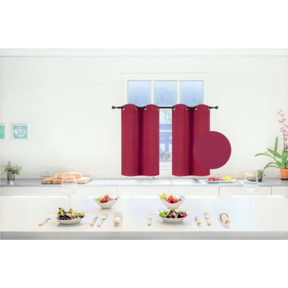 (K30) Burgundy 2 Panel Silver Grommets Kitchen Tier Window Curtain 3