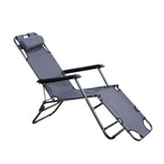 Folding Chair Chaise Portable Recliner Sun Lounger Outdoor Garden Patio Grey