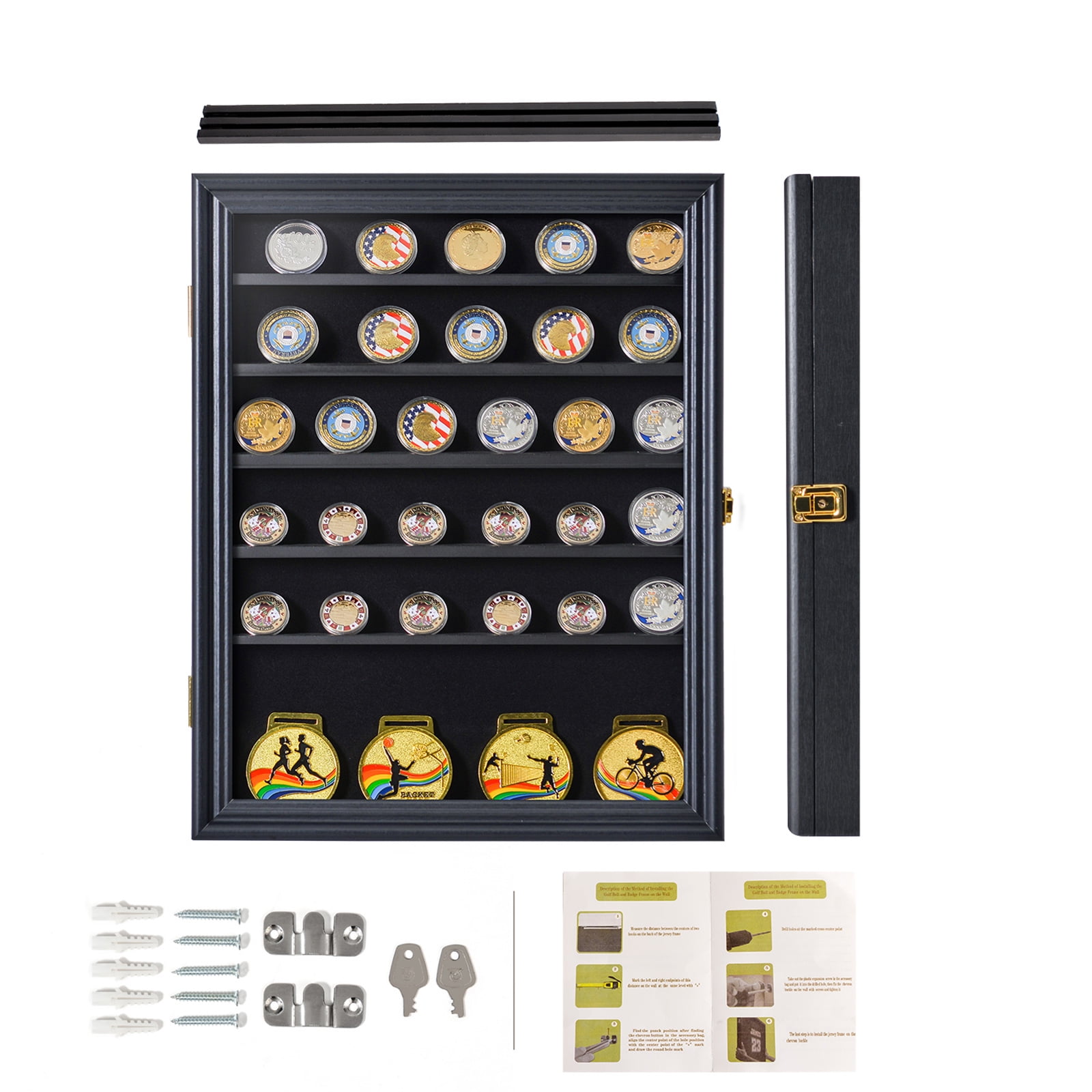 Kepooman Souvenir Challenge Coin Display Case Cabinet Rack Holder Shadow Box, Black Kepooman Souvenir Challenge Coin Display Case Cabinet Rack Holder Shadow Box, Black