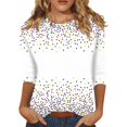 thumbnail image 2 of BDPORKAS Mardi Gras Shirts for Women 3/4 Length Sleeve Womens Tops Party Parade Blouses Glitter Mask Printed Plus Size Mardi Gras Clothes, 2 of 5