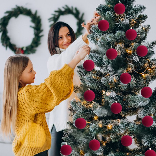 Adornos navideños, bolas de terciopelo de 8,25 cm para árbol de Navidad, baby shower, primera Navidad, fiesta de cumpleaños, bola de terciopelo flocada.