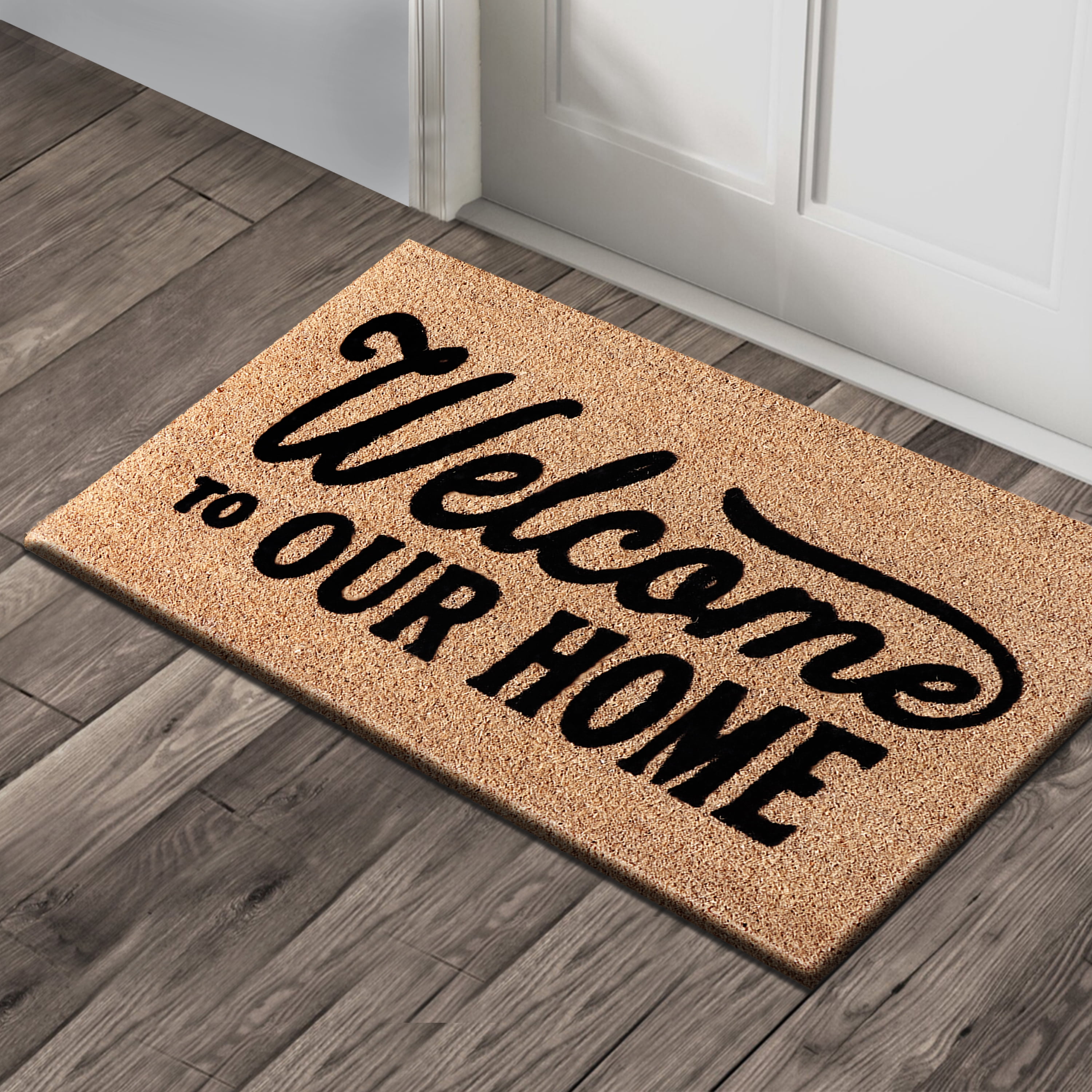 A1HC Natural Coir Flocked Doormat, Welcome Home Black , 24"x36", Durable Outdoor Mat, Non-Slip, Pet Friendly, Fade Resistant