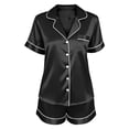 thumbnail image 7 of Wlynlyn Satin Pajamas for Women Short Sleeve Button down Shirts 2 Piece Pjs Shorts Set Sleepwear Soft Lopungewear(Black,Large), 7 of 7