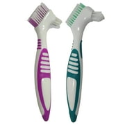2-Pack Denture Cleaning Brush Set- Premium Hygiene Denture Cleaner Set for Denture Care- Top Denture Cleanser Tool w/ Multi-Layered Bristles & Ergonomic Rubber Handle