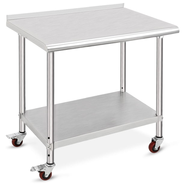 Yeshouse mesa de trabajo de acero inoxidable con ruedas, resistente y certificada NSF, estante inferior ajustable, ideal para cocina comercial, hoteles, garajes y preparación de alimentos