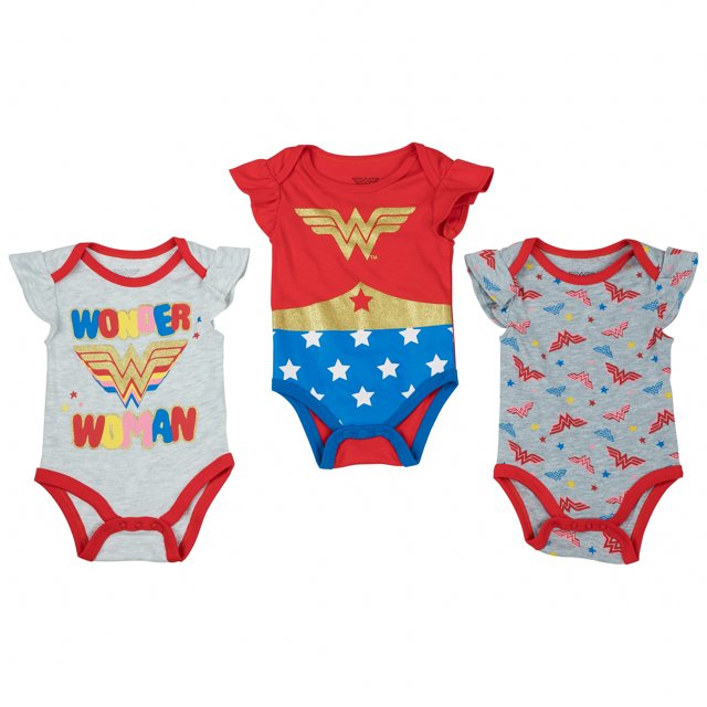 Wonder Woman Suit and Icons 3-Pack Infant Bodysuit Set-0-3 Months