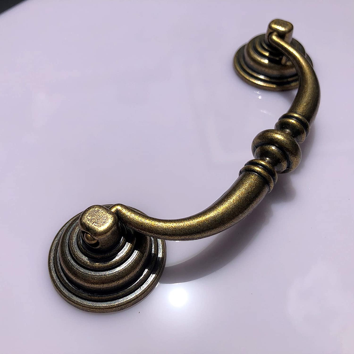 6 Pack 3.5" Hole Center Shabby Chic Drawer Pulls Handles Antique Bronze Kitchen Cabinet Drop Bail Pulls Handles (89mm/Antique Brozne)