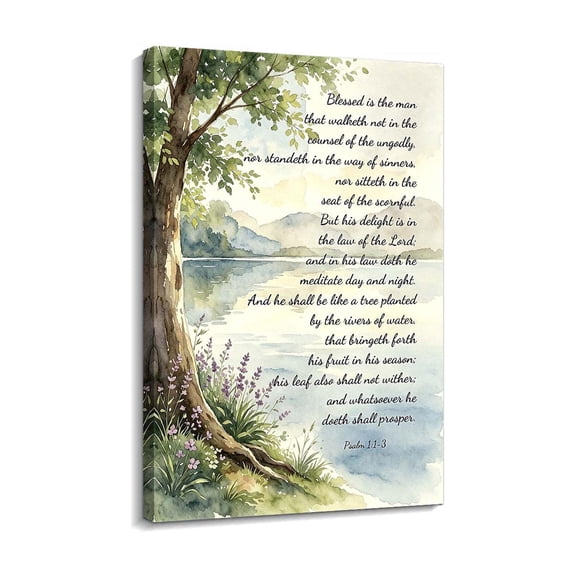 Psalm 1 Bible Verse Wall Art Christian Poster Watercolor Scripture Print Nature Landscape Decor