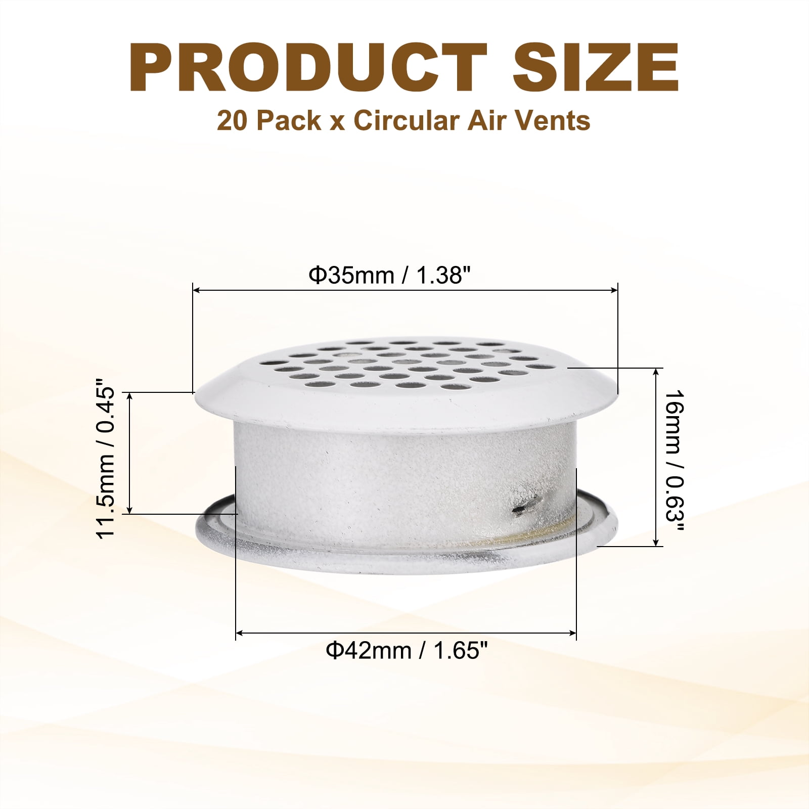 Uxcell 20pcs Circular Air Vents 1.4" (35mm) Stainless Steel Soffit Honeycomb Design Vent Louver Round Mesh Hole Dual Panel Louver for Kitchen Bathroom Shoe Cabinet Wardrobe, White