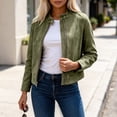 thumbnail image 4 of Lnmiateer Women Stand‑Collar Full‑Zip Cropped Faux Suede Moto Biker Jacket Long‑Sleeve With Pockets Soft Cozy Western‑Style Fall Winter Travel Outdoor Outerwear, 4 of 9