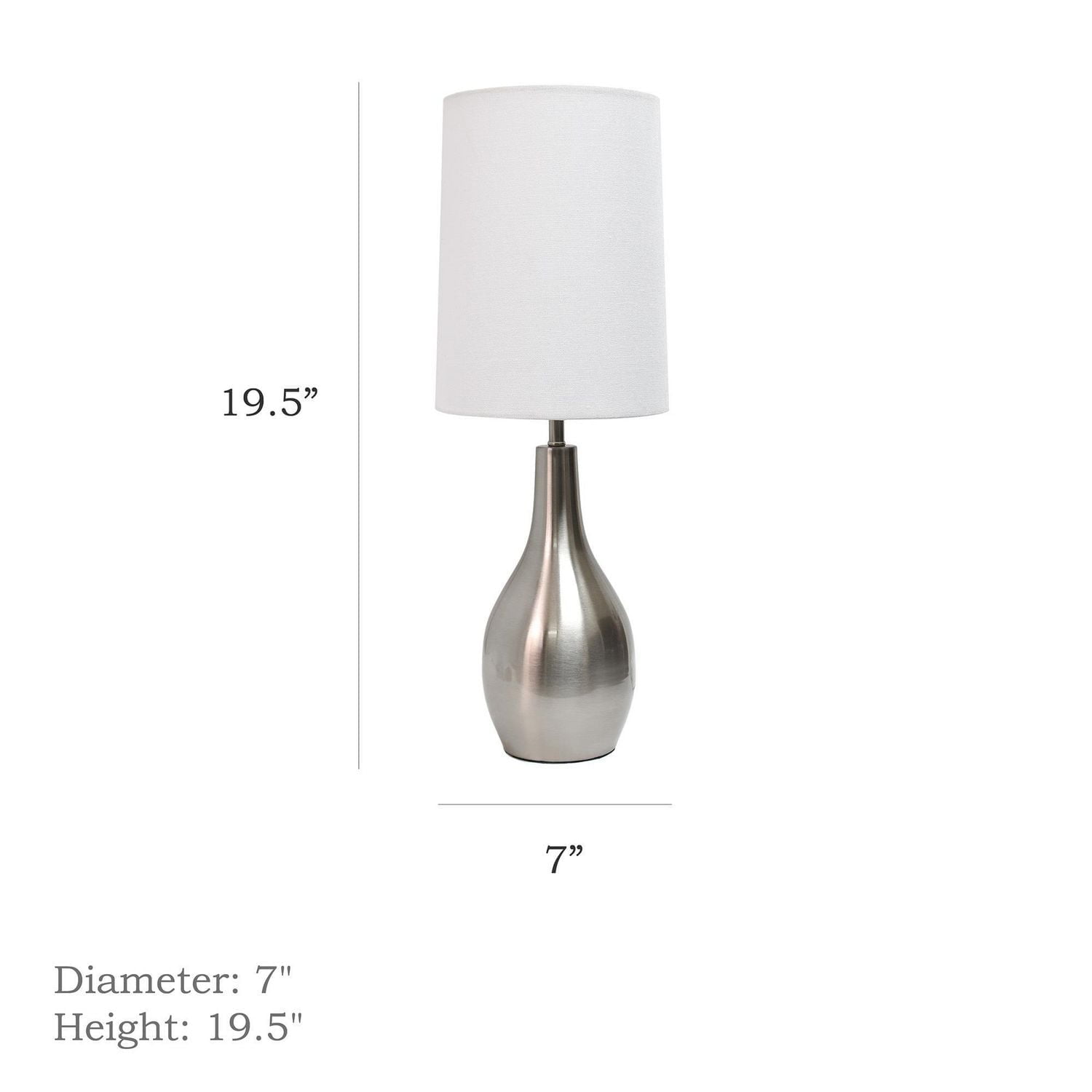 Lampe de table Simple Designs à 1 ampoule en forme de larme, nickel brossé