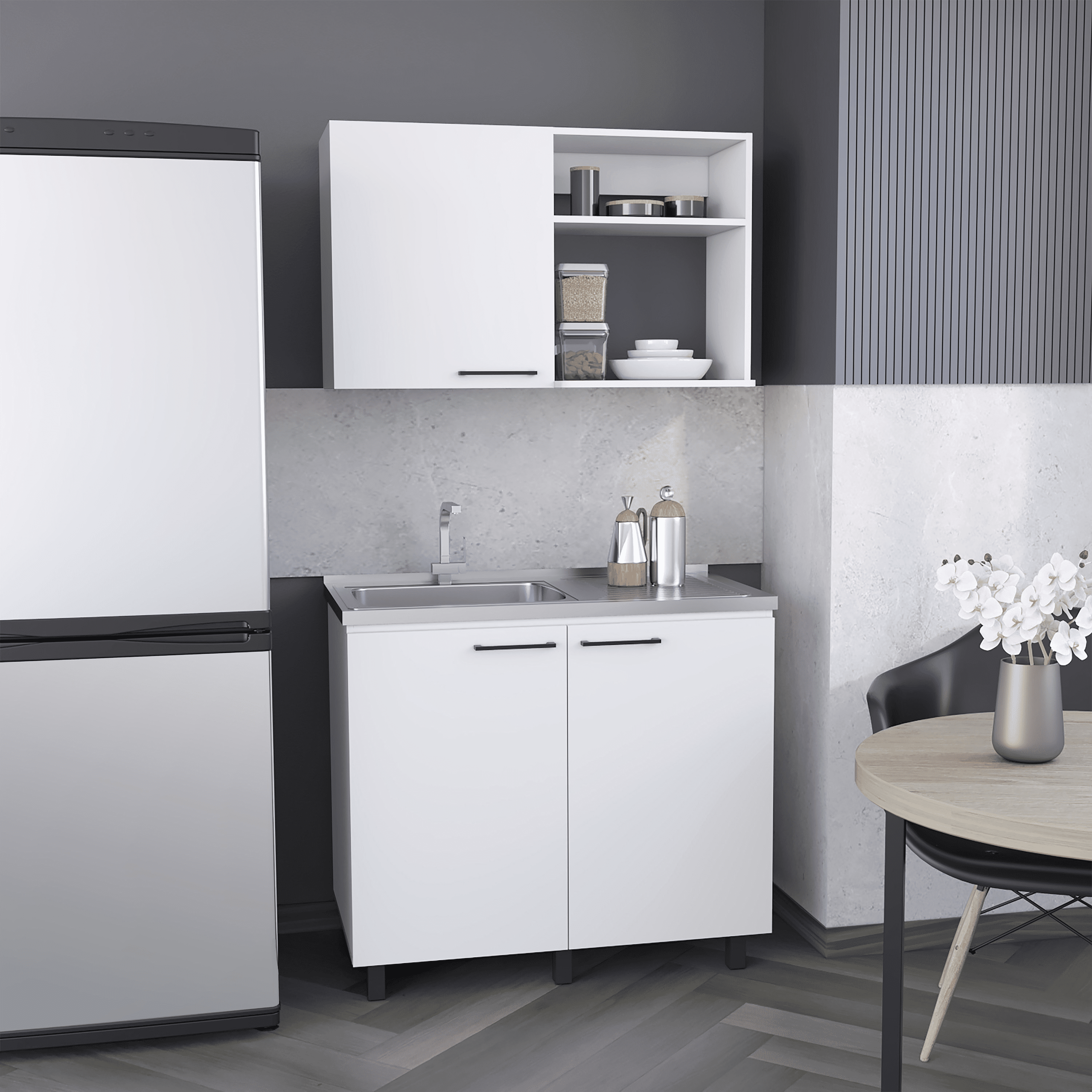 Rainlex 39" Freestanding Utility Sink Cabinet with Stainless Steel Countertop, Double Utility Basins, Soft-Close Storage Doors