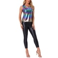 thumbnail image 2 of INSPIRE CHIC Women's Metallic Tank Top Halloween Club Party Shiny Sparkly Holographic Cami Top XL Multicolor, 2 of 4