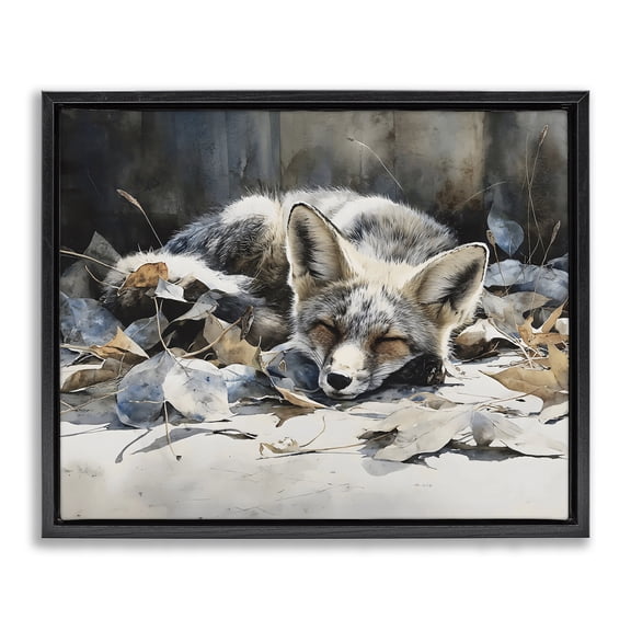Stupell Industries Rustic Lodge Blue Fox Resting Among Leaves Black Floating Frame Canvas Art, 21 x 17, by Franklyn Gregory