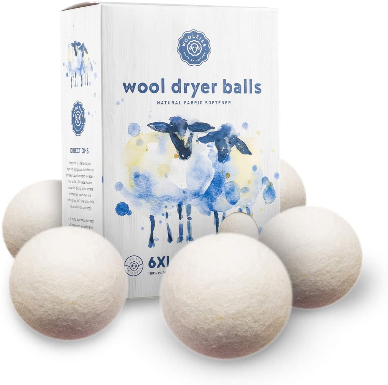 6 Wool Dryer Balls XL Organic New Zealand Wool Natural Laundry Fabric Softener 