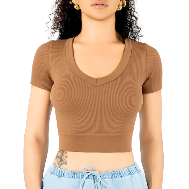 Playera Mujer Casual Crop Top Stretch Cómoda Blusa Corta