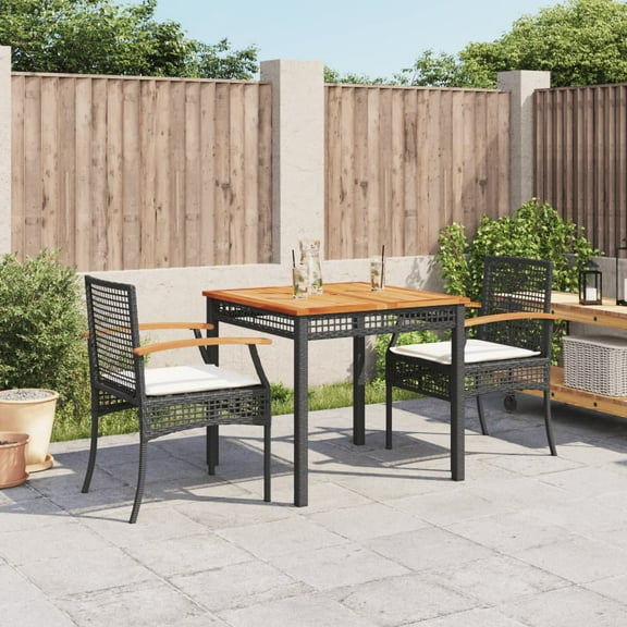 vidaXL 3 Piece Patio Dining Set with Cushions Black Poly Rattan