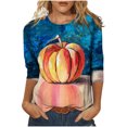 thumbnail image 1 of Blusa clásica de cuello redondo de manga larga con estampado de novedad de Halloween para mujer Pompotops FGAJ6263, 1 of 5