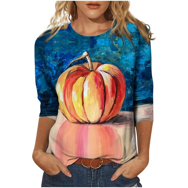 Blusa clásica de cuello redondo de manga larga con estampado de novedad de Halloween para mujer Pompotops FGAJ6263