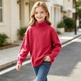 thumbnail image 6 of Husipze Kids Turtleneck Knit Sweater Ligthweight Long Sleeve Solid Cozy Knit Classic Casual Warm Pullover Hot Pink 2-3 Years, 6 of 8