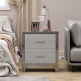 thumbnail image 2 of S-HOME Modern High Gloss Nightstand with Dual Drawers, Stylish Mirrored End Table for Bedroom & Dorm Rooms, Metal Handle, Grey, 2 of 11
