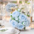 thumbnail image 5 of Light Blue Artificial Persian Rose Bouquet with 5 Large Blooms and 4 Buds, 12.6-Inch Faux Silk Flower Arrangement for Home and Wedding Table Decor, 5 of 5