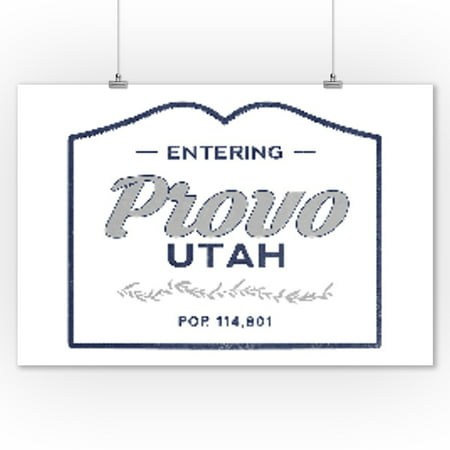 Provo, Utah - Now Entering (Blue) - Lantern Press Artwork (9x12 Art Print, Wall Decor Travel
