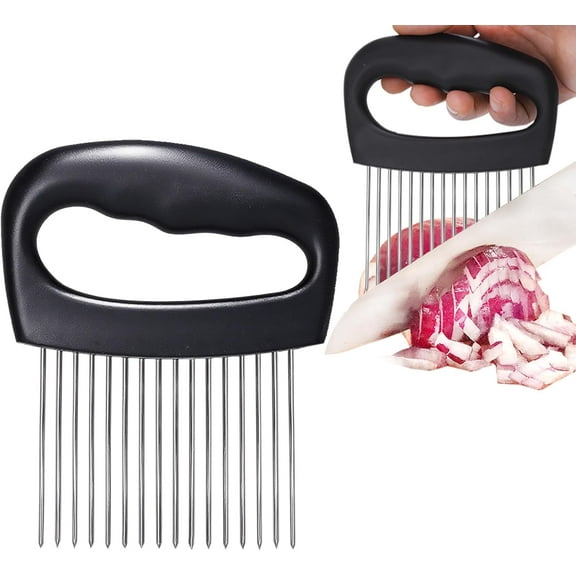 Extra-Large Onion Holder for Slicing, Onion Cutter Vegetable Chopper, Extra-Large Tomato Slicer with 16 Long Needles, Stainless Steel Tomato Potato Slicer, Meat Tenderizer, Food Slicing Guide